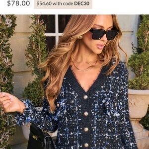 Vici Navy and White Tweed Cardigan